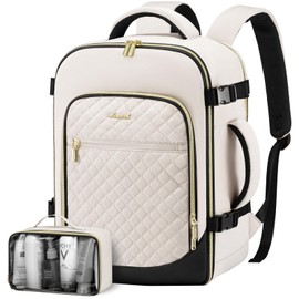 LOVEVOOK Travel Backpack for Women, 15.6in Laptop Backpack TSA Approved Carry on Luggage Personal Item Travel Bag for Business Weekender Hiking, Beige-Black