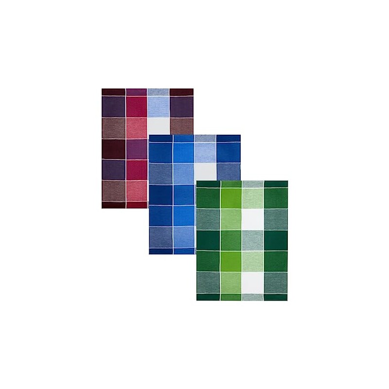 Kracht Pack of 3 Half-Linen Tea Towels Block Check 50