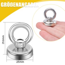 FPMYB Pack of 12 Magnet Strong Neodymium Eyelet Magnet Magnetic Hooks, 19 kg Neodymium Magnets Extra Strong Magnetic Fishing, 25 mm Super Strong Fishing Magnet with Hole for Home, Lakes, Lawn, Ocean