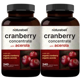 NatureBell 2 Pack Cranberry Pills 36,000mg with Acerola, 480 Total Veggie Capsules | 100:1 Fresh Cranberries Extract – Organic Ingredients – Supports Urinary Tract Health – Sugar Free