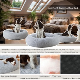Bunlitent Calming Dog Bed 30'' inch, Plush Anti-Anxiety Donut Dog Bed for Medium Large Dogs, Warming Cozy Round Cuddler Nest Pet Bed, Grey