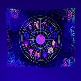 Zodiac Blacklight Tapestry - UV Reactive Glow in the Dark Constellation Witchcraft Wall Hanging for Bedroom