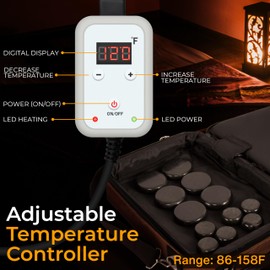 SereneLife Portable Massage Stone Warmer Set - Electric Spa Hot Stones Massager and Heater Kit with 6 Large and 6 Small Round Shaped Basalt Massaging Rocks, Digital Controller Heating Bag