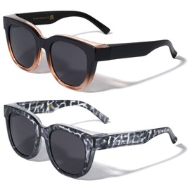 V.W.E. 2 Pairs Women Round Polarized Fit over Sunglasses - Wear Over Prescription Eyeglasses 100% UV Protection (1 Coffee 1 Grey)