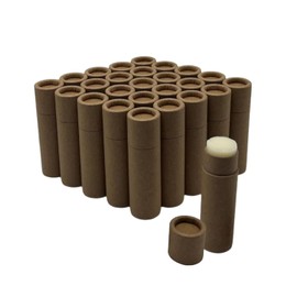 GreenWay 8.5 g / 0.3 oz Tubos de bálsamo labial de cartón kraft con tapas - Paquete de 25 tubos de brillo labial rellenables para cosméticos DIY - Contenedores para bálsamo labial y chapstick vacíos