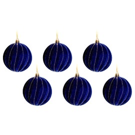 Swirl Stripe Navy Blue Gold Glitter Christmas Tree Baubles (Set of 6)