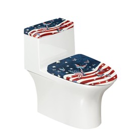 Toilet Lid Cover Tank Lid Cover Stretchable Butterfly American Flag Toilet Seat Covers for Bathroom 2 Pcs Washable Set for Bathroom Fits Most Tanks & Lids