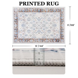 Zentavio 9x12 Washable Area Rugs, Vintage Non-Slip Floral Living Room Rug, Indoor Foldable Floor Thin Low Pile Carpet for Farmhouse Bedroom Dining Room Red