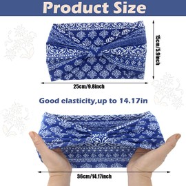 Yeshan Wide Bandana headbands for Women Boho Bandeau Headband Knot Hair Scarf Bands Stretch Floral Printed Non Slip Head bands Elastic Turban Head Wraps Thick African Headband,Pack of 6