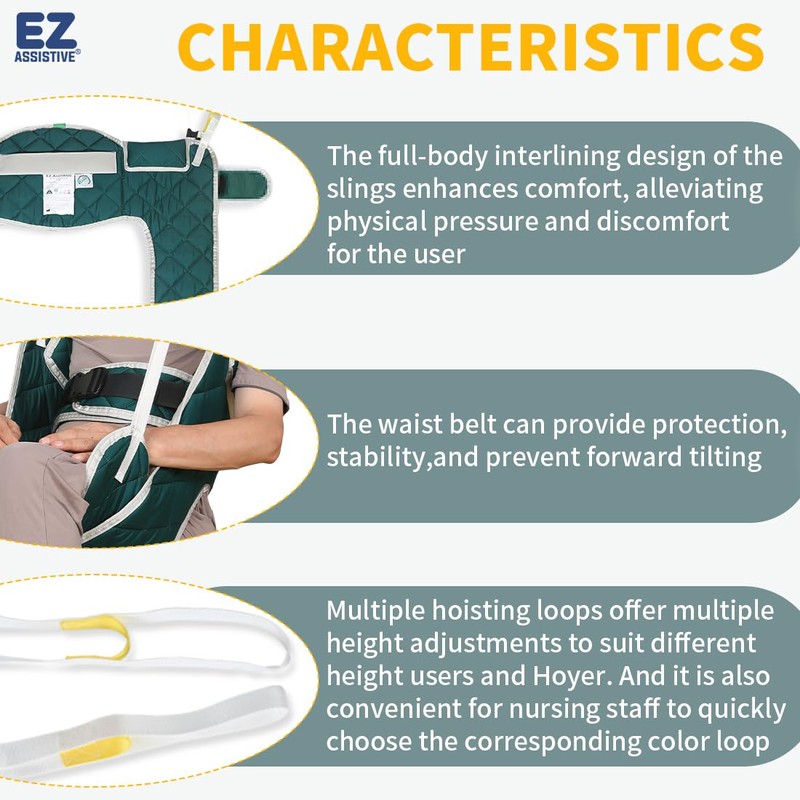 EZ Assistive Patient Lift Transfer Sling for Senior Toileting,SWL 500lbs,with