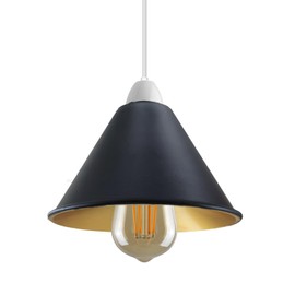 Retro Metal Light Shades, Vintage Style Ceiling Island Lamp Pendant Shade, Non Electric 30cm Easy Fit Curved Kitchen Lampshade, Office, Living Room Light Shade with Reducer Ring (S4-Black&Gold)