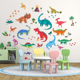 DECOWALL DS9-2115 16 Dinosaur Wall Stickers Colourful Jurassic Decals Peel and Stick Removable for Kids Nursery Bedroom Living Room Art Home Decor
