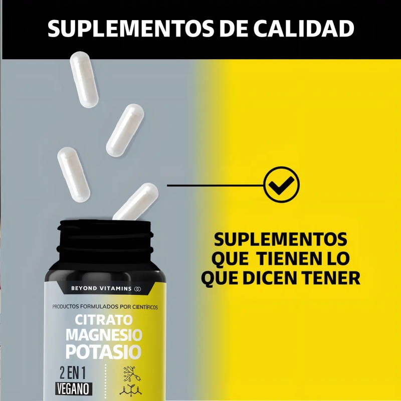 Citrato Magnesio Potasio Beyond Vitamins Plátano Cúrcuma Cápsulas Veganas