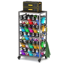 Metal Paint Spray Can Cart - Wheel Spray Can Holder with Storage Tray, Organizer Storage Rack for Garage, Shop, Craft Workspace