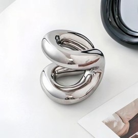 East–BrightenZF Handmade Ceramic Holder Stand for Toothbrushes, Makeup Brushes, and Pens - Minimalist Design for Bathroom Vanity and Countertops Decor (Silver)