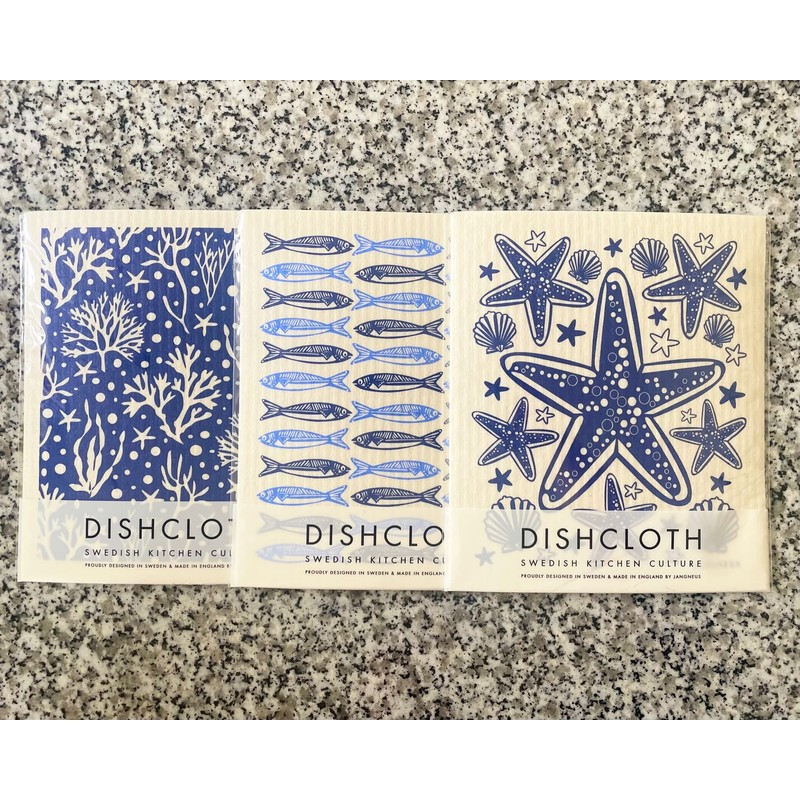 SeaKisses - Pack of 3 Swedish Dishcloths - Starfish, Coral,