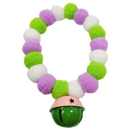 Leconpet Pom Pom Dog Collar, Elastic Cat Necklace, Decorative Plush Ball, Pet Collar with Bell for Photos, Walking, Outdoor Sports (Green Purple, XS)