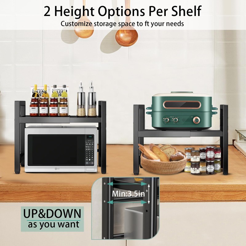Adjustable Microwave Oven Rack, Microwave Stand Shelf Heavy Duty 2-Tier