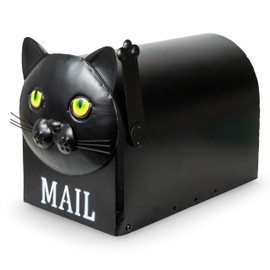 Made Easy Kit Metal Mailbox Animal Design - Fast Straight Forward Post Mounting Bracket Install - Durable All Weather Rust Resistant - Letters, Mail, Small Packages (Standard, Cat Black)