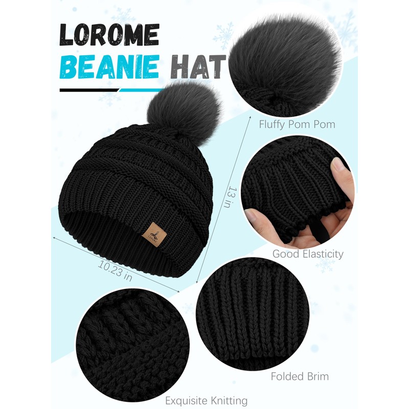 Earmuff Scarf Hat and Gloves for Women, Black Ivory Winter