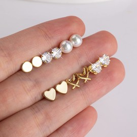 ASH'S CHOICE Gold Stud Earrings, Multipack Small Gold Studs Set for Women, Mini Heart Zirconia Studs, 6 Pairs Sterling Silver 925 Gold Hypoallergenic Studs Set for Women Jewelry