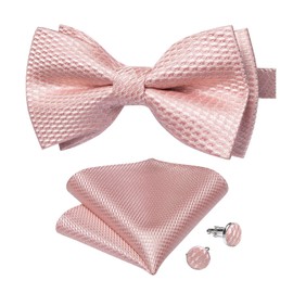 DiBanGu Rose Gold Bowtie for Men Silk Woven Pretied Bow Ties Pocket Square Cufflinks Set Wedding Party