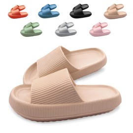 Neteson Cozislides Original Slippers Women's Non-Slip Slippers Men Soft Bath Slippers Cloudyzz Slippers Summer Bath Slippers Rubber Mules, khaki