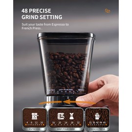 SHARDOR Professional Conical Burr Coffee Grinder, Coffee Bean Grinder with 48 Grind Settings for Espresso, Drip & French Press, Upgraded Anti-Static Technology, Precision Timer, Stainless Steel