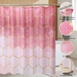 Pink Bathroom Set with Shower Curtain and Rugs 25Pcs Complete -Trash Can, Soap Dispenser, Soap Dish, Toilet Brush, Toothbrush Holder, Tumbler Cup, Tray, Q-Tip Canisters, Hooks