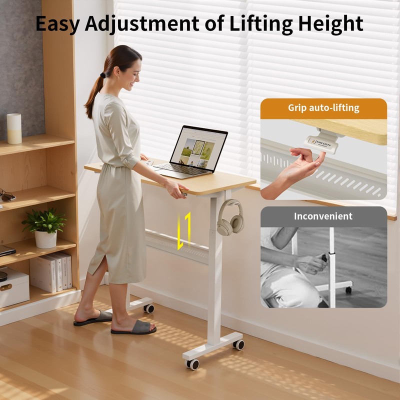 WALKINGDESK Mobile Walking Pad Desk with Wheels, Pneumatic Small Rolling