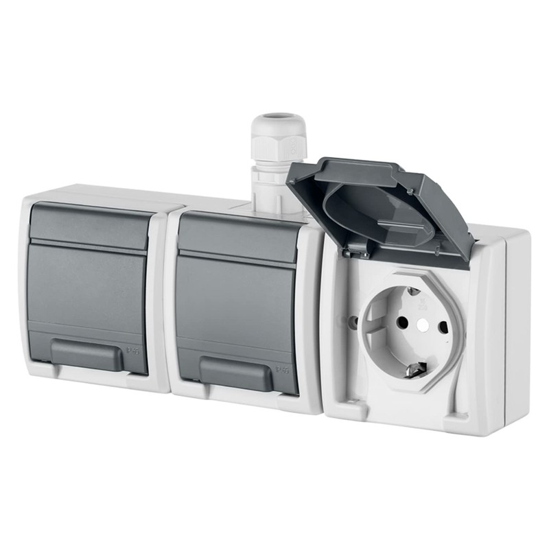asvendo Elektro Surface-Mounted Series/Sockets/Switches/Button/Blind Button/Bell Button/Light Grey/IP65/Waterproof, Suitable for Wet