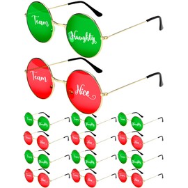 Flutesan 12 Pairs Christmas Party Sunglasses Supplies Team Naughty or Nice Party Red and Green Christmas Decoration Friendsmas Sunglasses Party Favors for Holiday Party Photo Booth Game Supplies