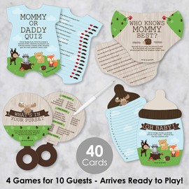 Big Dot of Happiness Woodland Creatures - 4 Baby Shower Games - 10 Cards Each - Who Knows Mommy Best, Mommy or Daddy Quiz, What’s in Your Purse and Oh Baby - Gamerific Bundle