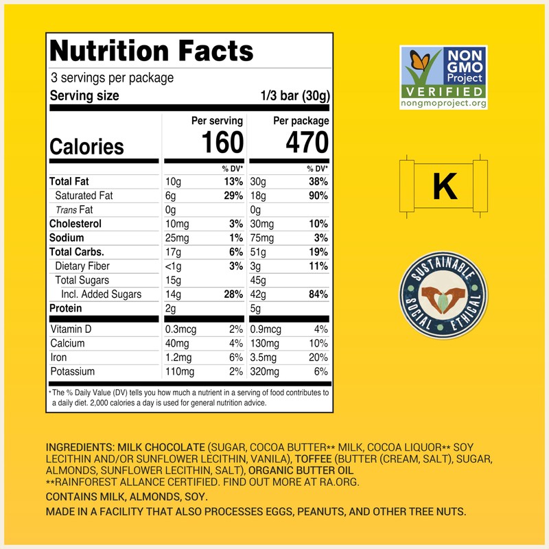 Chocolove Toffee & Almond Milk Chocolate Bars | 33% Cocoa