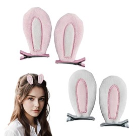 NXPpiULeh 2 Pairs Bunny Hair Clips Cute Rabbit Ears Hair Clips for Women Rabbit Costume Accessories(White, Pink)