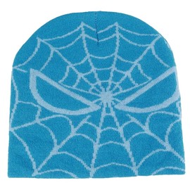 CORIRESHA - Gorro unisex de punto con tela Spider Web y2k para otoño e invierno, Azul Blanco, Talla única