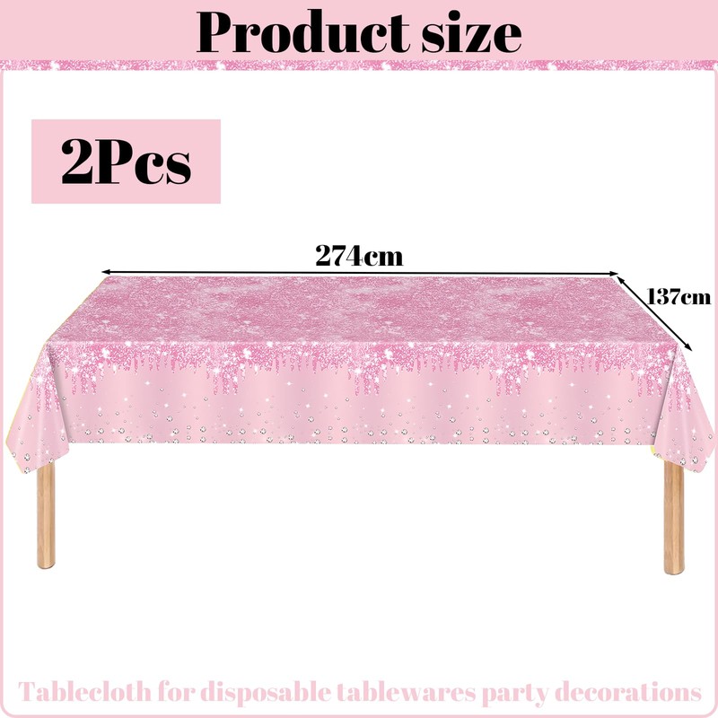 2Pcs Pink Party Plastic Table Cloth,137x274cm Shiny Glitter Pink Tablecloths