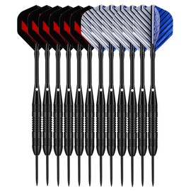 LARRITS 6 Pack / 12 Pack Steel Tip Darts Set 22 23 24 Grams Steel Dart with Aluminum Shaft 18 pcs Dart Flights 6 pcs Spare Aluminum Dart Shafts 6 pcs Rubber O-Rings and Dart Sharpener (23g 12pack)