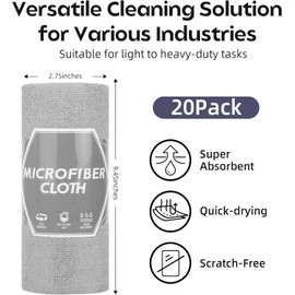 LMSMW Microfibre Cloth Roll – 20 Reusable Kitchen Towels | Super Absorbent, Quick-Dry, Lint-Free Cleaning Cloths for Dishes, Counters, and Windows | Grey, Multi-Purpose Cleaning Rags