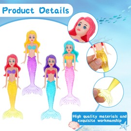 Lnngub 4 Pieces Mermaid Dive Toys, Mermaid Bath Toys Dive Mermaids Underwater Diving Pool Toys Swimming Pool Games Colorful Bath Toys for Toddlers Kids Girls Children Gifts