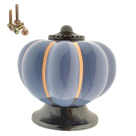 Wannianmu 5 Pack Vintage Ceramic Pumpkin Cabinet Knobs, Kitchen Cabinet Drawers Dresser Cupboard Pull Handles Door Pulls with 5 Kinds of Screws (Lake Blue)