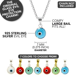 Abalorio de plata de ley 925 de 7 mm de vidrio redondo de ojo malvado (solo colgante), 7 colores a elegir para hombres y mujeres, Vidrio Metal