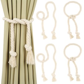 GHLAECM Pack of 4 Curtain Tiebacks, Cotton Tiebacks for Curtains, Boho Style Handwoven Curtain Holdbacks Rope, Decorative Curtain Holdbacks for Bedroom, Office and Living Room, Beige