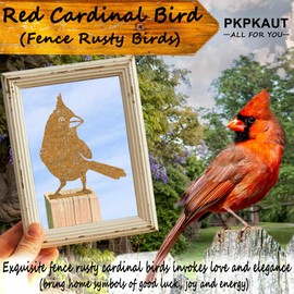 PKPKAUT 5Pcs Metal Birds Cardinal Craft Statue Ornaments Fence Topper Decor, Rusty Birds Metal Art for Fence Decorations Outdoor, Metal Bird Silhouette with Rusty Yard Art