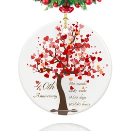 40th Anniversary Ornament, Gifts for 40th Wedding Anniversary, 40th Anniversary Valentines Gifts for Couples,Parents, 2.9" Ceramic 40 Year Anniversary Christmas Ornament 2024