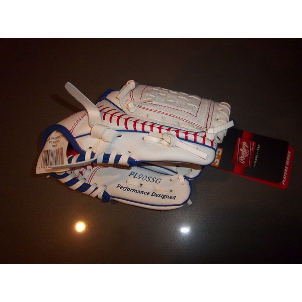 RAWLINGS PLAYERS SERIES AGES 3-5 WHITE RED/BLUE BASEBALL THEMED GLOVE