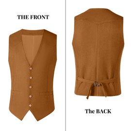 Elionm Men's Cowboy Vest Light Brown Suede Leather Vest Western Outfit for Men Victorian Sleeveless Jacket S