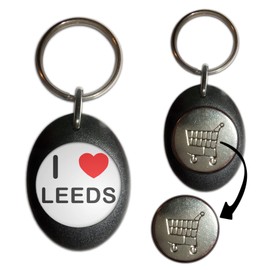I Love Leeds - Black Plastic Shopping Trolley £1 Coin Key Ring