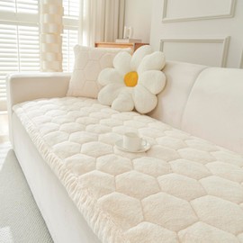 GKXLH New Thick Sofa Cover Washable - Soft Flannel Universal Sofa Covers 2 3 4 Seater, Non-Slip Couch Cover, Couch Seat Covers Sofa Slipcovers Furniture Protector for Living Room (Beige White, 70x150)