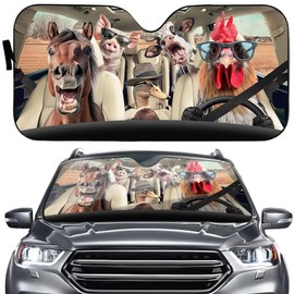 Farm Animal Party Front Windshield Sun Shade Car Windshield Sunshades, Funny Rooster Driver Foldable Anti-Sunlight Automotive Cover, Horse Cow Duck Pig Waterproof Car Sunshade Windshield
